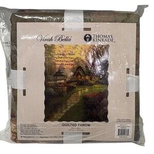 VTG Thomas Kinkade Virah Bella Quilted Throw Blanket Church 50x60 John 15:7
